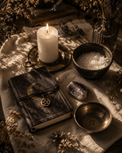 Kit débutante sorcellerie — bougie, carnet et cristaux