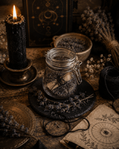 rituel wicca bannir la peur bougie noire lavande bocal