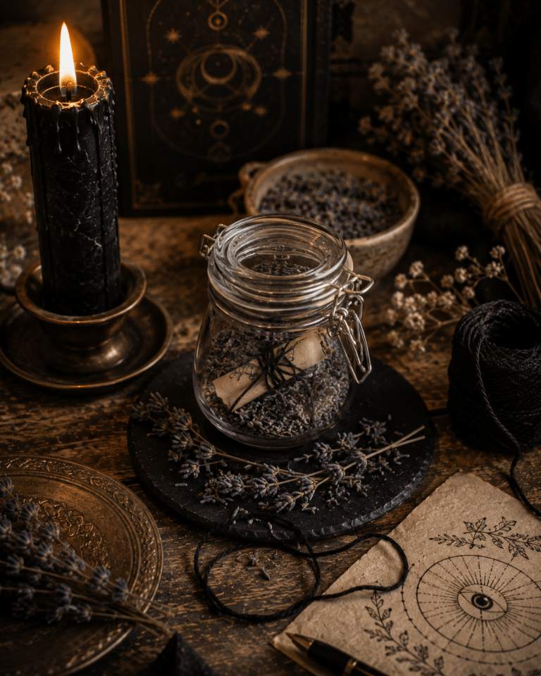 rituel wicca bannir la peur bougie noire lavande bocal